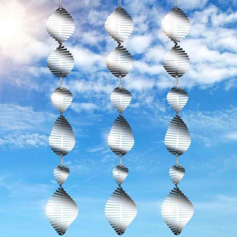 ガーデン飾り 金属 鳥よけ 反射鏡 3D トルネード風 ウィンドチャイム 風車 銀 ダブルミラー 輝く 光 回..