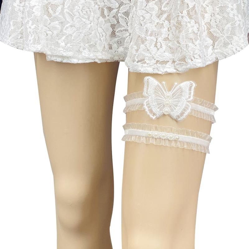 ガーターベルト レディース ウェディング レース 蝶々 パール かわいい セクシー 伸縮性 花嫁 レッグバンド 結婚式 ブライダル 白