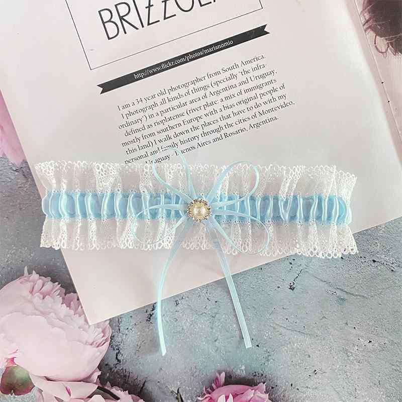 ガーターベルト レディース ウェディング パール リボン レース 装飾 脚飾り 布地 ブルー ネイビー ホ..