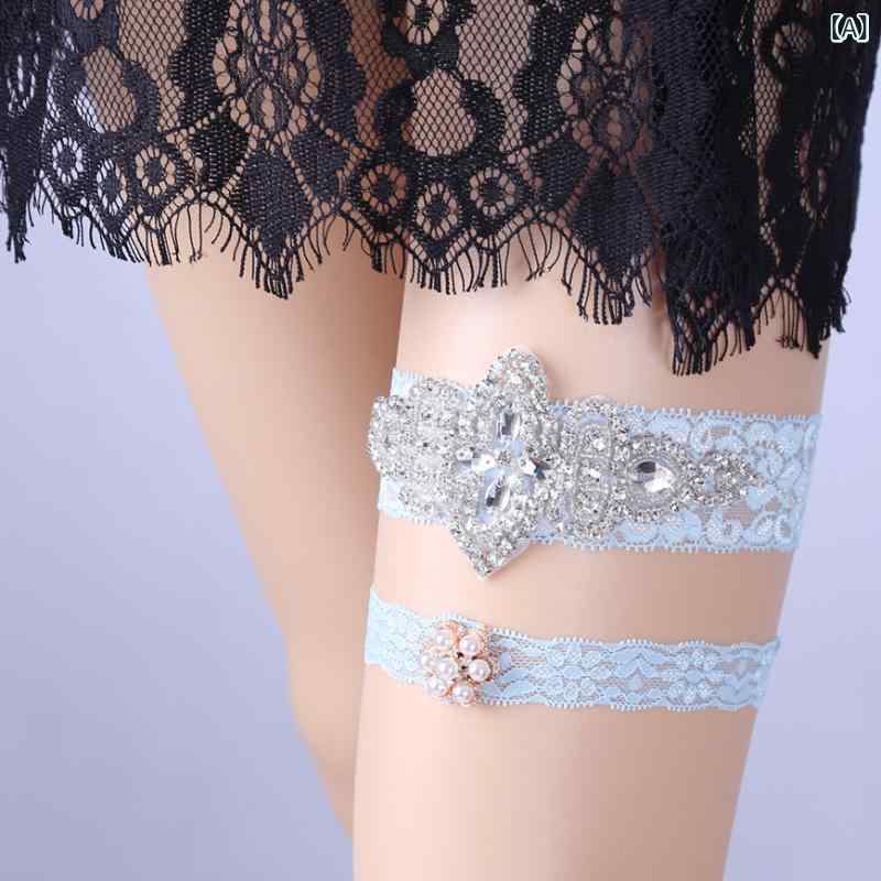 ガーターベルト レディース 欧米風 結婚式 ウェディング パーティー レース ラインストーン 青 脚飾り かわいい おしゃれ 華やか デコレーション アクセサリー 装飾用品