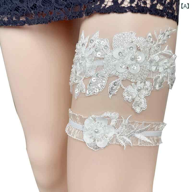 ガーター ベルト レディース ブライダル ウェディング 花嫁 結婚式 レース 花柄 フラワー 伸縮性 弾力性 脚 ストッキング セット 白 ブルー 春 かわいい おしゃれ 華やか エレガント