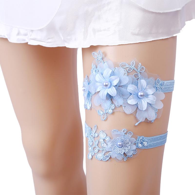 ガーター レディース おしゃれ かわいい セクシー レース 青 花柄 パール デコレーション レッグ リング 花嫁 ブライダル 結婚式 ウェディング アクセサリー