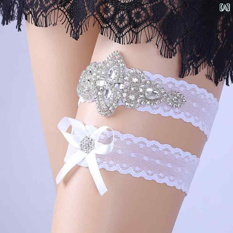 ガーター レディース ウェディング 新婦 蝶結び セクシー ラインストーン レース レッグバンド 結婚式 ブライダル アクセサリー おしゃれ 装飾品