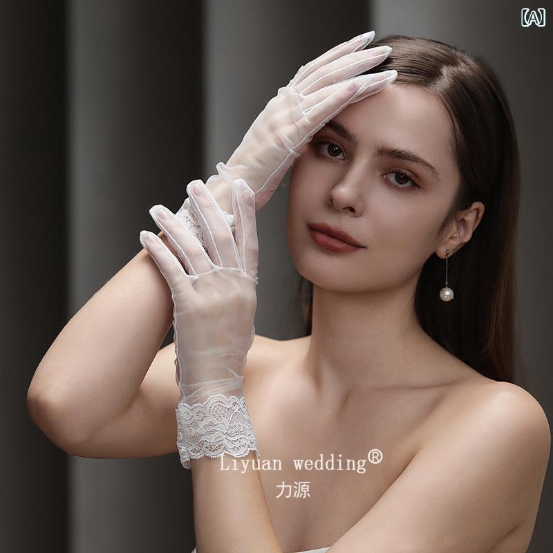 グローブ レディース ウェディング 透明 メッシュ プリンセス 高級感 ショート ニット 素材 アイボリー..