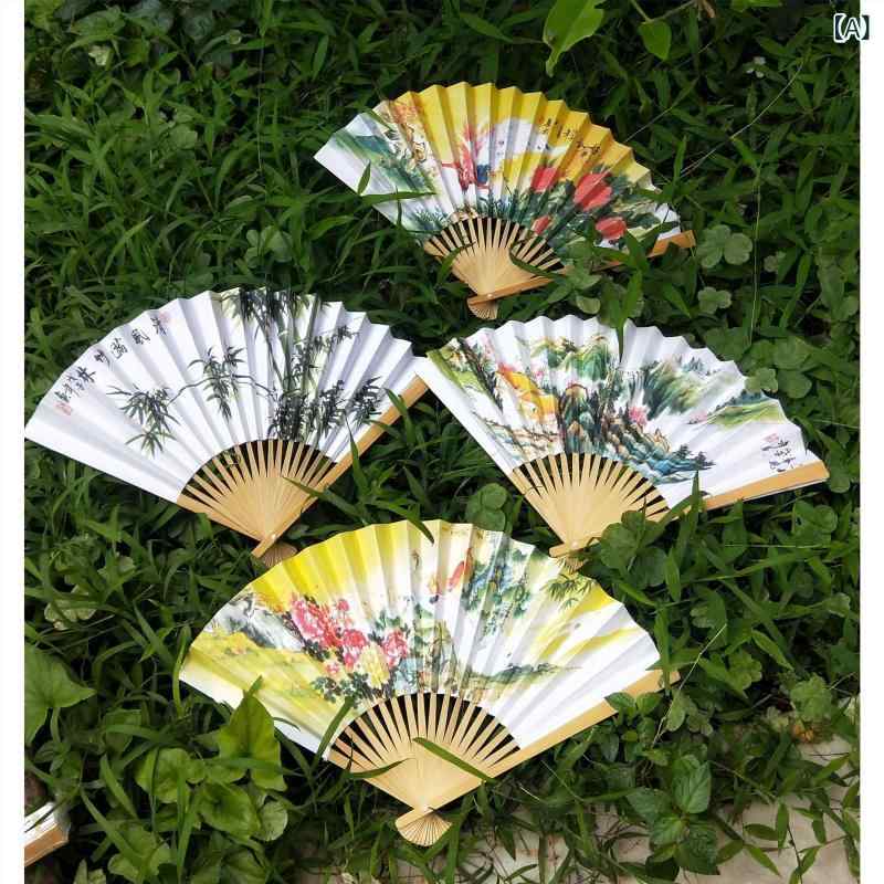 折り扇子 竹骨 紙 両面柄 26cm 伝統工芸 山水花鳥柄 混在 アウトドア 旅行 家庭 夏 普段使い スポーツ レジャー コンパクト 自然素材 軽量