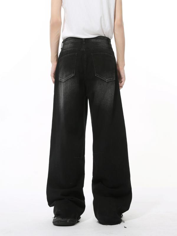 ジーンズ メンズ 秋 ストレート ワイドレッグ 毛羽立ち ゆったり ドレープ デニムパンツ コットン ポリ..