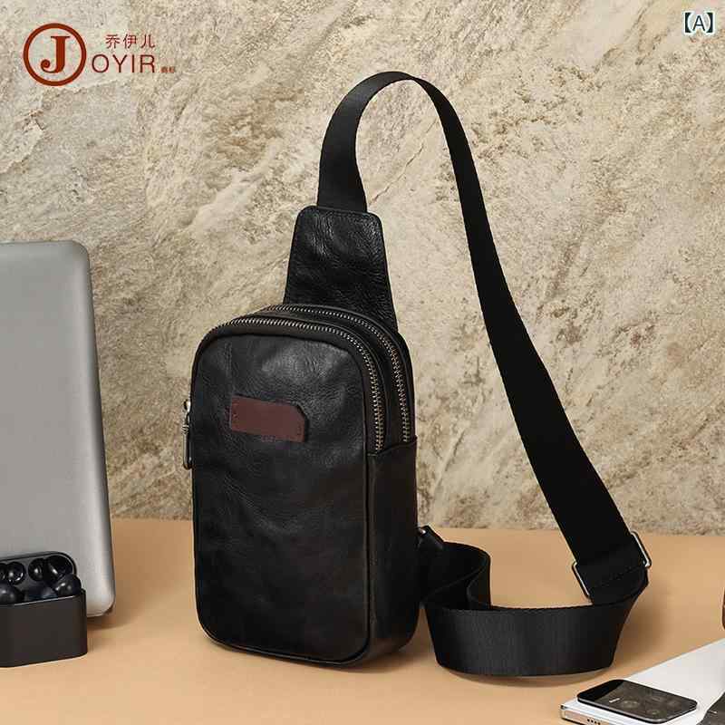 チェストバッグ メンズ 真皮 黒 耐久性 ストリートファッション 普段使い 斜めがけ カジュアル 無地 ステッチ 秋 携帯しやすい コンパクト 牛革