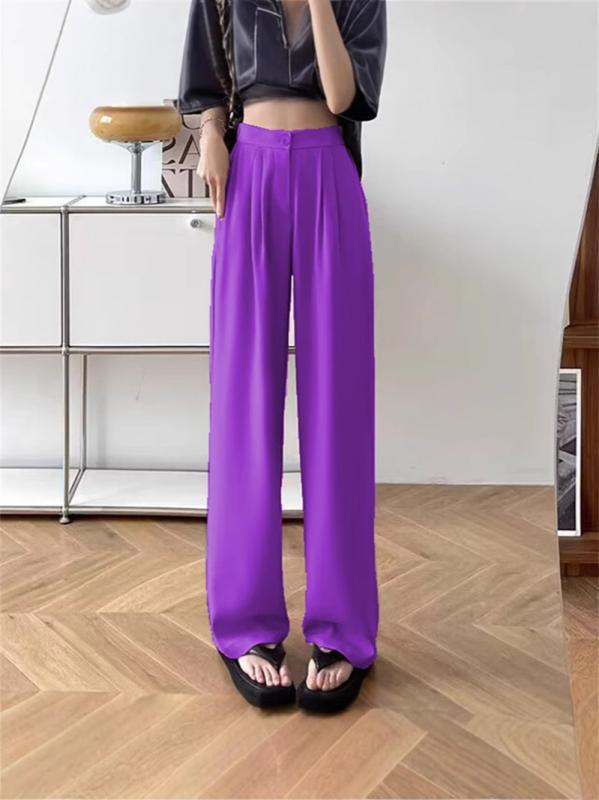 パンツ レディース ストレート カジュアル ワイドレッグ ロング ドレープ ゆったり ミッドライズ ボタ..