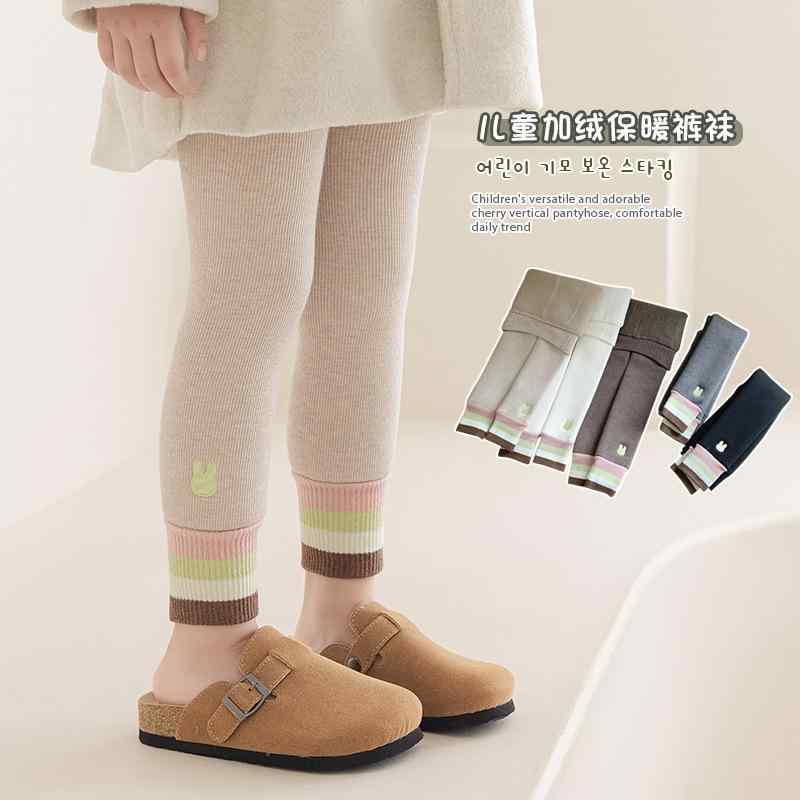 ロングレギンス 女の子 キッズ 秋冬 暖かい 厚手 ソフト 裏起毛 綿 ゴムウエスト カートゥーン柄 うさぎ刺繍 ストライプ柄 迷彩柄 スポーツ 可愛い 白 グレー 黒 普段使い