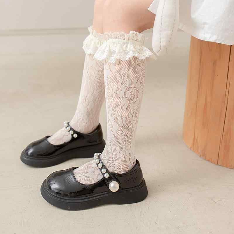 Rakuten - 靴下 女の子 ロリータ レース フリル 長筒 薄手 メッシュ 春秋 通気性 ナイロン ベルベット プリンセス かわいい おしゃれ 無地 白 黒 アイボリー 普段使い