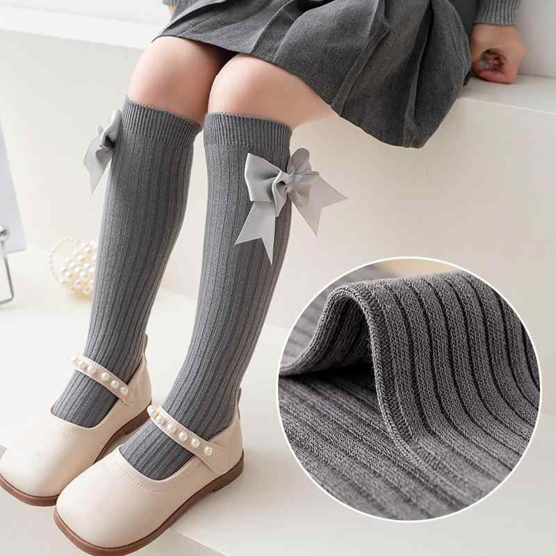 靴下 女の子 春秋 薄手 中長筒 ロリータ 大蝶結 プリンセス ソックス 綿 通気性 吸汗 無地 赤 白 黒 かわいい 普段使い