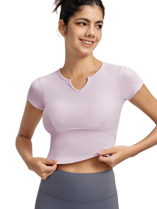 スポーツTシャツ レディース 半袖 胸パッド スリム スタイルアップ 腰丈 伸縮性 ナイロン スパンデックス ヨガ フィットネス ランニング アウトドア 春夏 ピンク ブルー ブラック