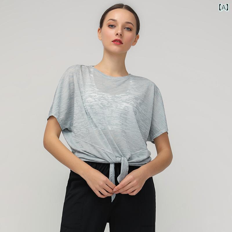 Tシャツ レディース 半袖 ヨガ トップス ゆったり フィットネス ウェア 春夏 薄手 通気性 綿混紡 ヒップ丈 純色 緑 青 紫 ランニング ..