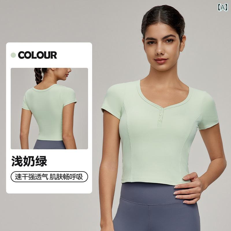 ヨガトップス レディース カジュアル 半袖 収腰 スリム セクシー 接触冷感 タイトフィット ウエスト丈 ..