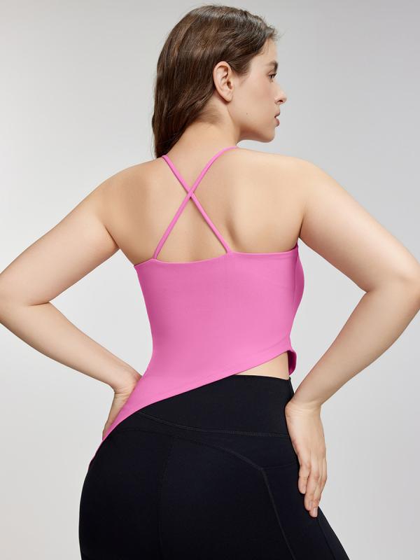 ヨガ タンクトップ レディース 白 水色 ピンク 細肩紐 大きいサイズ 胸パッド ずれにくい セクシー スリット裾 通気性 2way タイト 腰丈 ナイロン スパンデックス メッシュ 伸縮性 フィットネス 運動 春夏