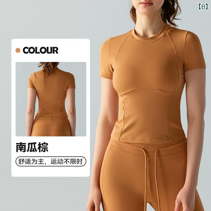 Tシャツ レディース 半袖 ヨガ フィットネス ウェア タイト ウエストシェイプ スリ...