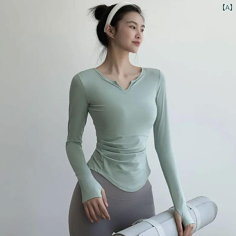 Tシャツ レディース 春秋 ヨガ ランニング フィットネス 速乾 Vネック ウエストシェイプ 長袖 ショート..
