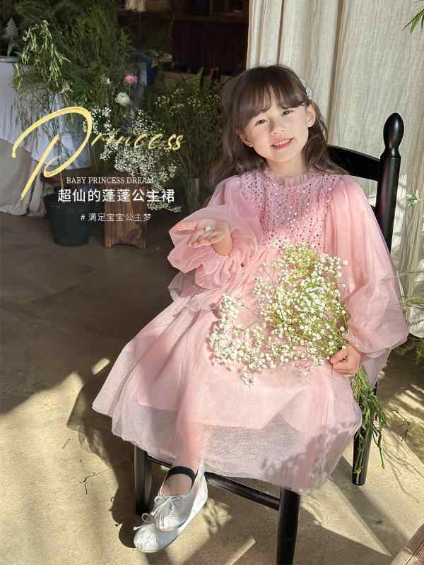 Long-Trousers, Trousers - ドレス 男の子 女の子 長袖 スパンコール プリンセス チュチュスカート フェアリースタイル ピンク かわいい 春 ポリエステル チュール コットン 軽量 子供服 普段使い