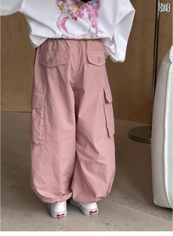 カーゴパンツ 女の子 春秋 ゆったり ストリート風 カジュアル ストレート 子供 普...