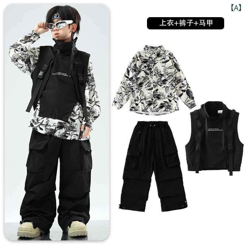 ・カテゴリ: ダンス服・スタイル: ストリート・対象性別: 男女・ダンスタイプ: ストリートダンス・カラー展開: 黒ベスト+白シャツ+黒長ズボン、黒ベスト+白シャツ+黒長ズボン+ボーイヘッドバンド、黒ベスト+白シャツ+黒長ズボン+白野球帽、黒ベスト+黒長ズボン、白シャツ+黒長ズボン、黒ベスト+白シャツ、黒ベスト、黒長ズボン、白シャツ・身長: 110cm、120cm、130cm、140cm、150cm、160cm、170cm、180cm