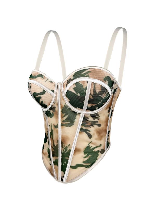 ブラレット レディース チューブトップ ストラップ 取り外し可能 ボーン入り 高級感 セクシー インナー アウター 秋冬 ゴールドプリント カモフラ柄 ジオメトリックパターン ポリエステル 伸縮性 ダークグリーン ローズ アプリコット
