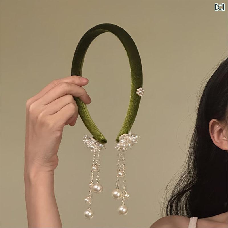 ヘアバンド メンズ レディース レトロ ベルベット タッセル フリンジ 飾り 古風 高...