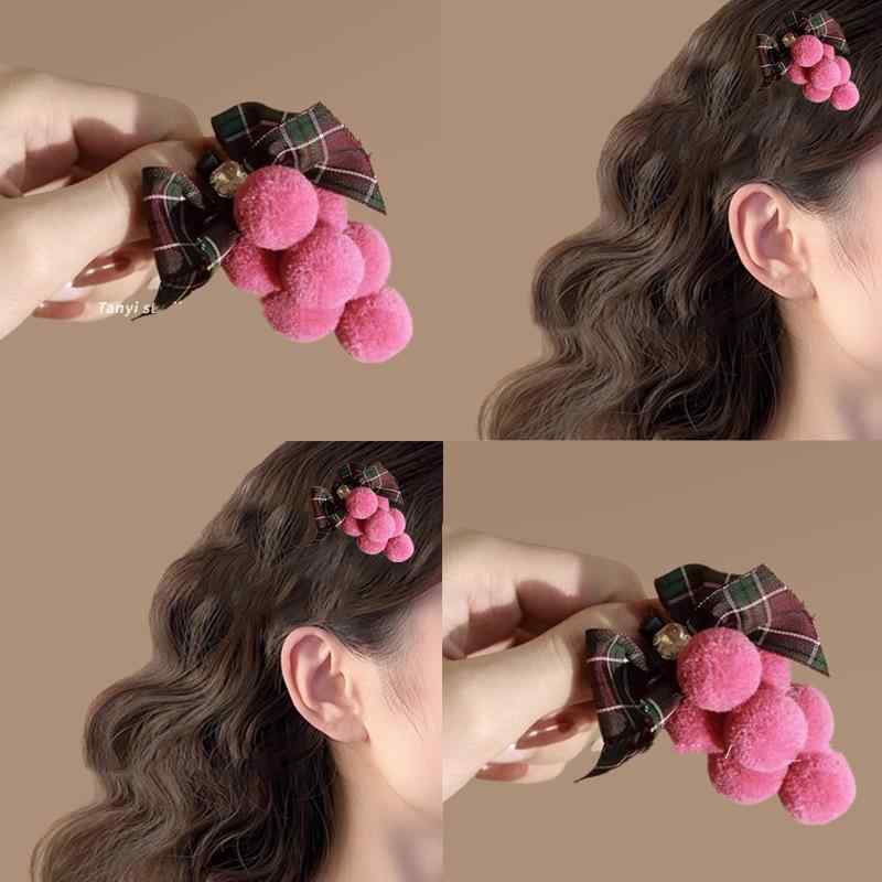 ヘアクリップ レディース 毛糸 ぶどう モチーフ リボン サイド 前髪 秋冬 かわいい...