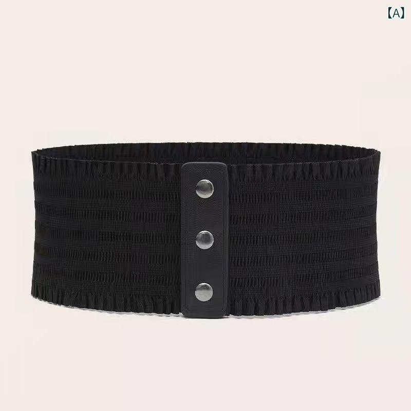 ベルト レディース 伸縮 ワイド ウエスト レトロ クラシック 普段使い ワンピース コート デニムパンツ 織物素材 スナップボタン スクエア 黒 白 赤 春 個性的