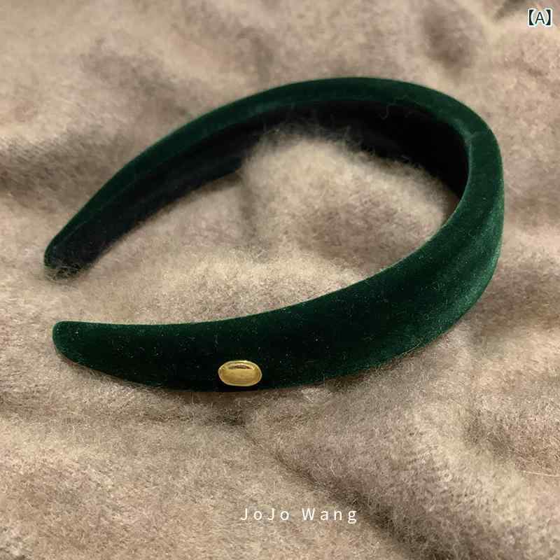 カチューシャ ヘアバンド レディース ベルベット 金属バックル レトロ かわいい ボリュームアップ 頭頂 高級感 肌白く見せ 冬 通勤 おしゃれ ダークグリーン グレー ゴールドブラウン 普段使い