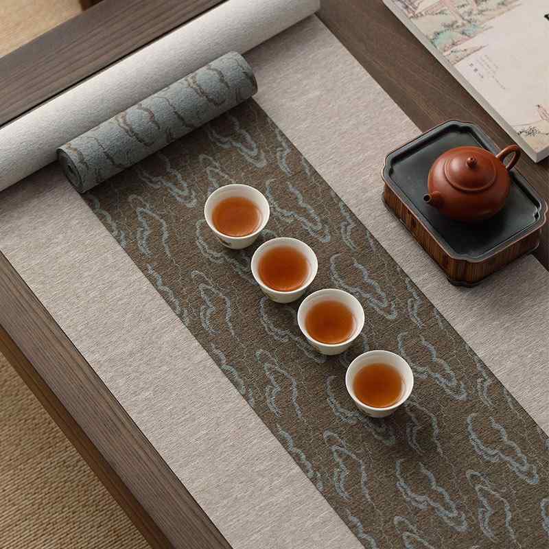 テーブルランナー 長方形 茶道 禅 防水 繊維 布 高級感 吉祥雲 模様 細雨 パターン 店舗 家庭 ブラウン..