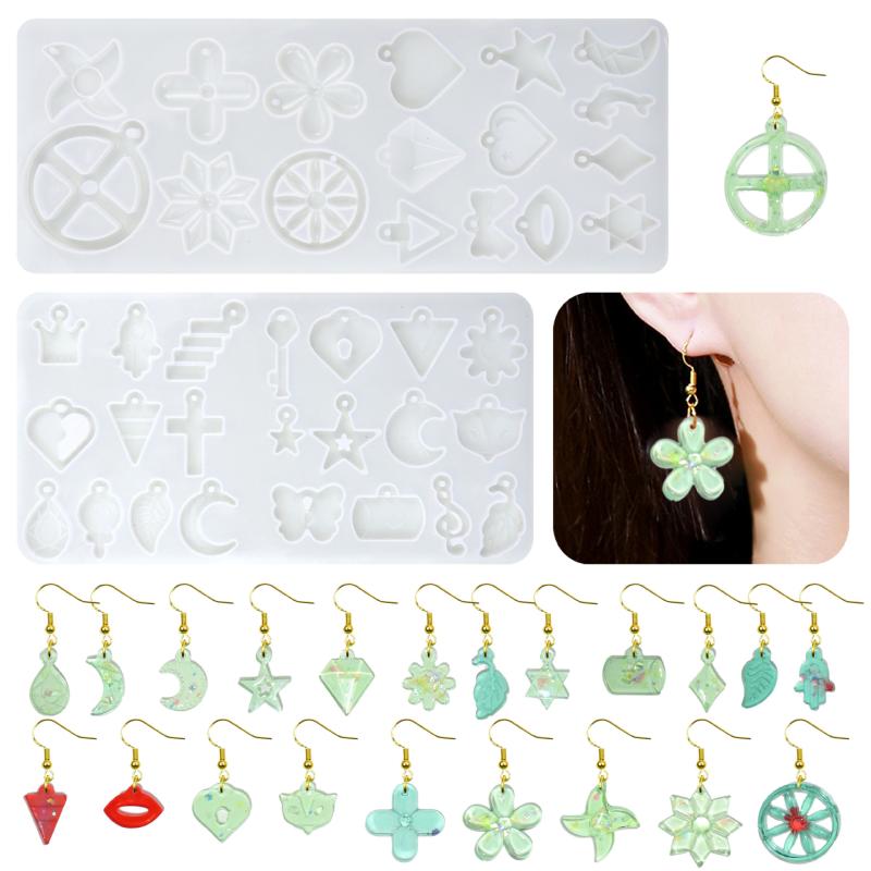 シリコーンモールド DIY ペンダント ピアス 冠 葉 蝶結び 月 宝石 花 風車 十字架 白 金 銀 アクセサリー モダン シンプル オールシーズン