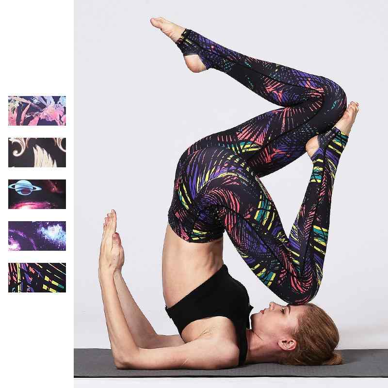 ヨガパンツ レディース 小花柄 タイト ハイウエスト ロングレギンス 吸湿速乾 ポリエステル スパンデッ..