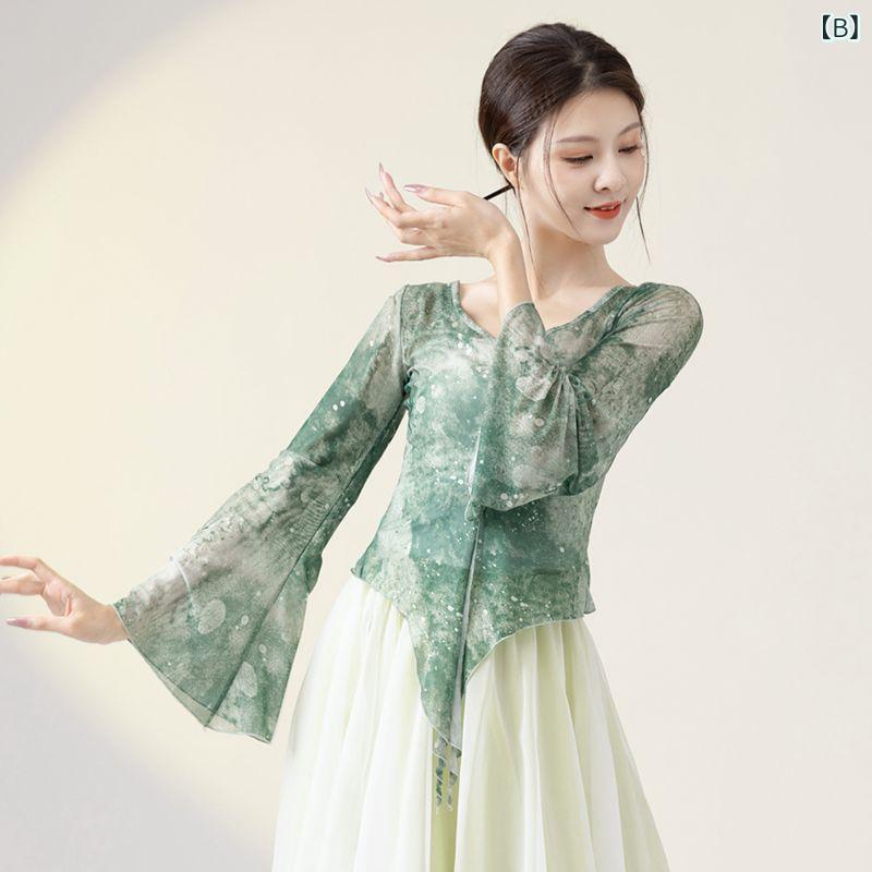 中国舞踊服 レディース 古典舞 練習着 古風 仙女風 ゆったり シフォン トップス ポ...