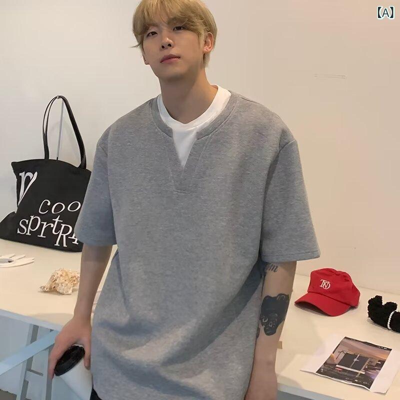 ・カテゴリ: Tシャツ・スタイル: プルオーバー・主な素材: ポリエステル81-90%・柄: 無地・シルエット: ルーズ・ネックライン: クルーネック・袖丈: 半袖・袖タイプ: スタンダード・厚み: 普通・: フェイクツーピース・対象性別: メンズ・対象年齢: 成人・用途: 日常・素材機能: 通気性、耐摩耗性、吸湿速乾・重量: 180g-250g・カラー展開: グレー、ブラック・サイズ展開: M、L、XL、XXL、XXXL