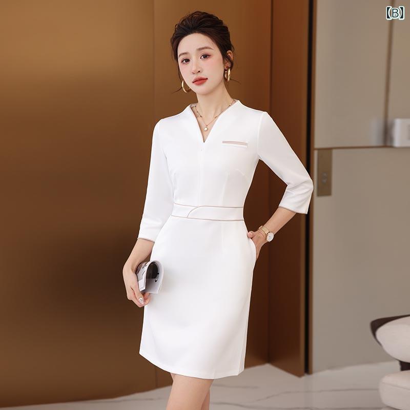 作業服 レディース 美容 トレーニング 美髪 ネイル 医美 ヘッドスパ フットバス 技師 高弾力 伸縮性 吸湿速乾 ポリエステル Vネック 半袖 中袖 ロングパンツ セット オールシーズン 黒 白 紺 ouchikenko-11516390 おうち健康生活 サンプル画像2