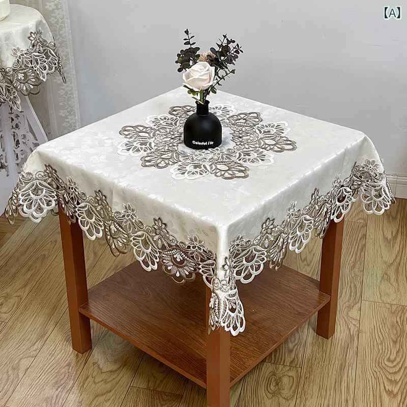 テーブルクロス 正スクエア レース サテン 高級感 防塵 防熱 美化 モダン シンプル リビング ダイニング 麻雀テーブル ベージュ ブラウン 白