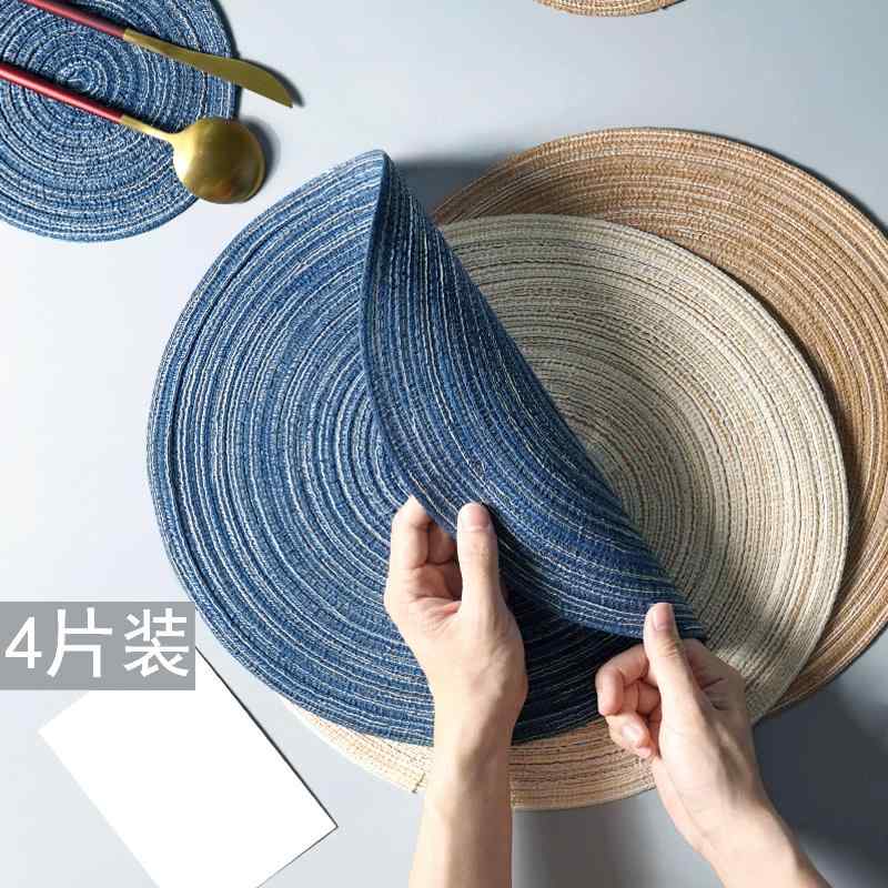 テーブルマット 北欧風 編み込み 円形 布製 耐熱 断熱 家庭 食卓 カップマット 鍋敷き 皿置き ボウル置き コースター 単色 多色 セット
