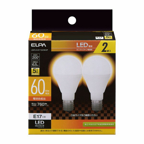 【朝日電器】【ELPA】LED電球 ミニクリプトン形 1997-0 LDA7L-G-E17-G4106-2P