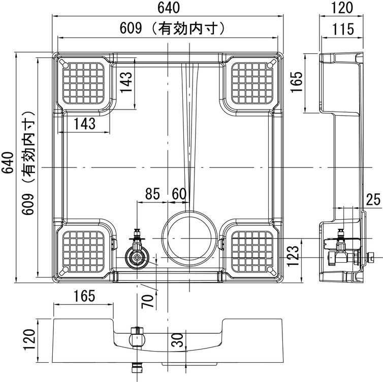 【テクノテック】給水栓付き防水パン 中央穴 アイボリーホワイト ガード1枚付 TPF640-CW1-G1[代引き不可][北海道、沖縄県、離島送り不可] 2