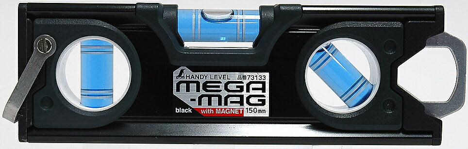 ハンディレベル MEGA-MAG 150mm マグネット付 H160×W30×D50mm 150g 黒