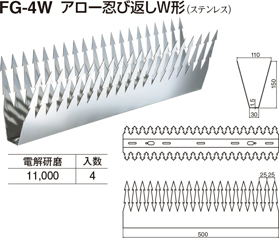 【シロクマ】アロー忍び返しW形 FG-4W 電解研磨（数量：1）