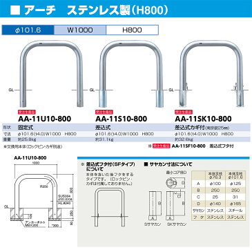 AA-11SK10-800 アーチ 車止め 【差込式カギ付(南京錠25mm)】【※代引不可】