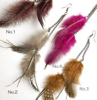 Rakuten - タイ リアルフェザーロングチェーンピアス ドット(水玉) アクセサリー プレゼント アジアン 母の日 レディース エスニック ネコポスOK