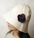 ヘンプのアジアン帽子(インド更紗)お花付き(パープル系) プレゼント アジアン 母の日 レディース エスニック コットン