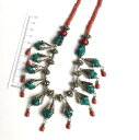 インド 赤ビーズとターコイズブルー メタルフリンジネックレス アクセサリー プレゼント アジアン 敬老の日 エスニック レディース ネコポスOK