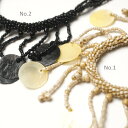 グラスビーズ シェル ネックレス ブラック ベージュ ファッション ハンドメイド アクセサリー プレゼント アジアン 敬老の日 エスニック レディース