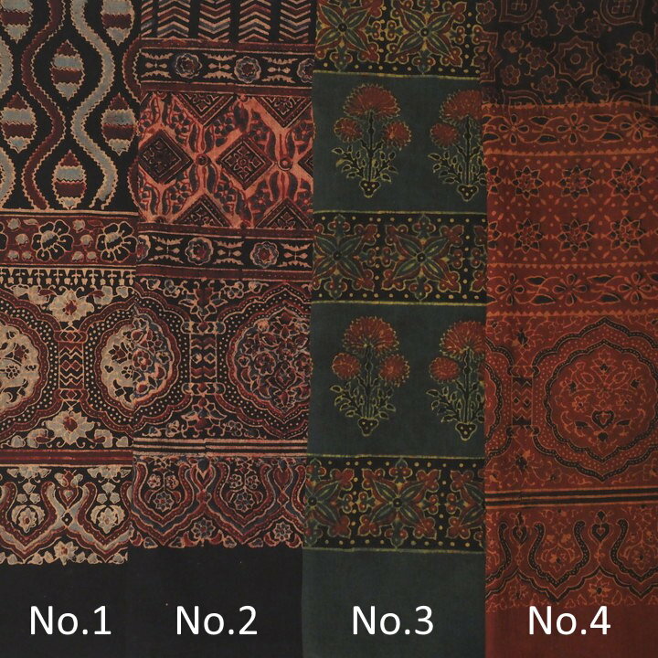 インド更紗 高級アジラック（アズラック）草木染めコットンスカーフ（ストール ドゥパタ) 幾何学 植物 プレゼント アジアン 母の日 インド綿