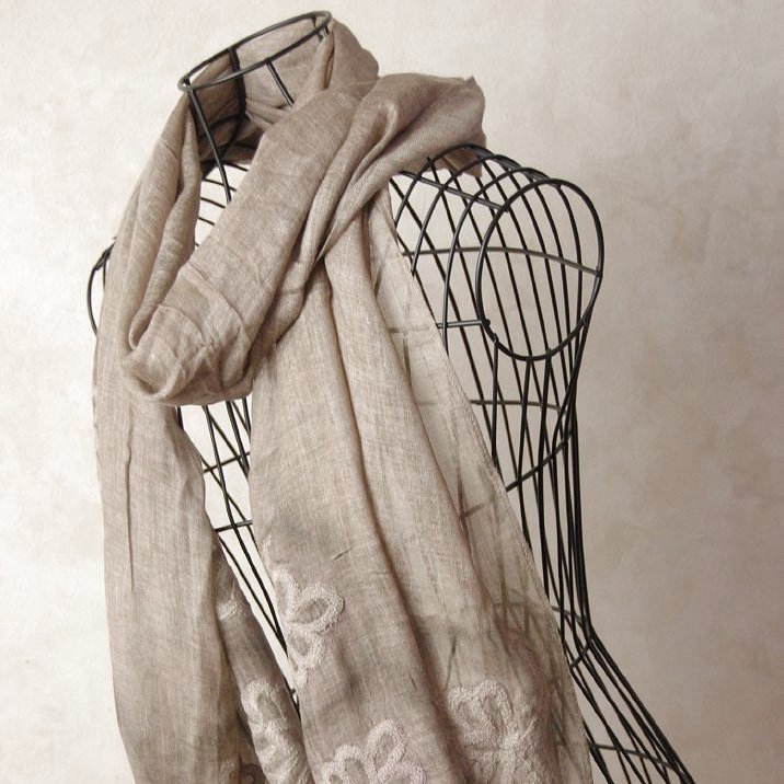 インド モダール刺繍ストール グレー 植物 ネコポスOK レディース ファッション プレゼント アジアン ..