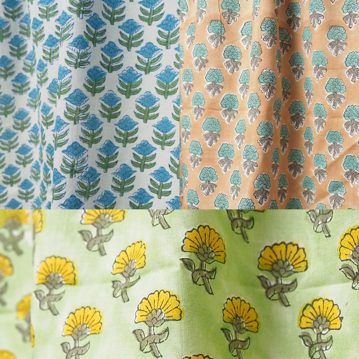 インド サンガネール更紗 花柄 薄手コットン生地 ボタニカル フローラル クリスマス インド綿 ハンドメ..