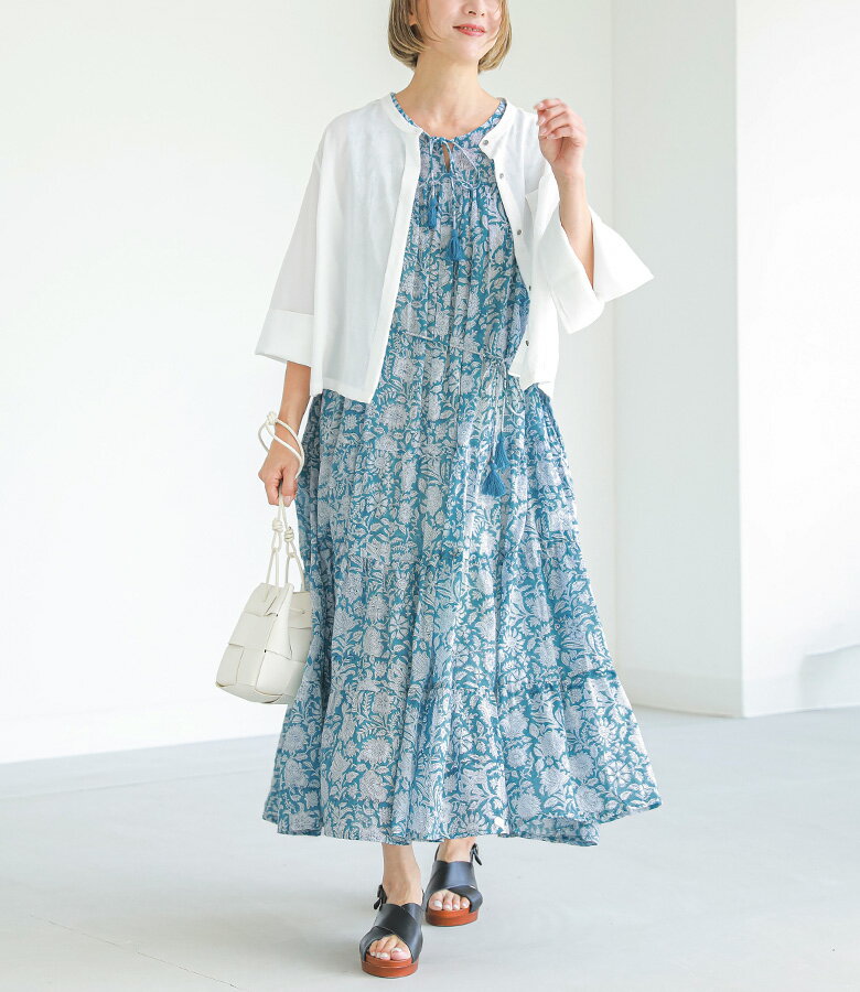 ピンコ 花柄ノースリーブひざ丈ワンピース　ブルー 楽天市場】花柄 タンクトップ（カラーブルー）（ワンピース